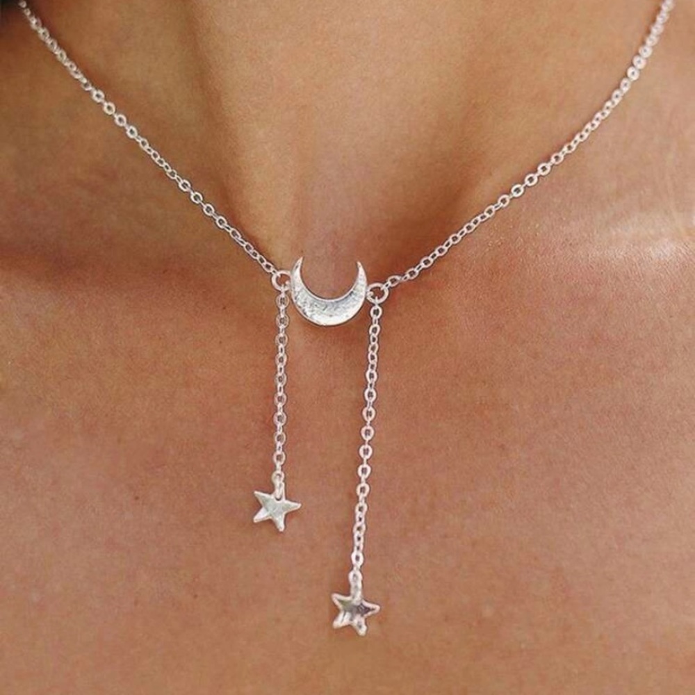 BOGO Silver Moon Star Pendant Choker Necklace Cute